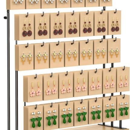 Jewelry Display for Vendors, Earring Display Stand for Selling, Necklace Display Holder for Selling, Earring Cards Organizer for Bracelets, Rings, Jewelry Towers, Original Wood (35 Hooks)